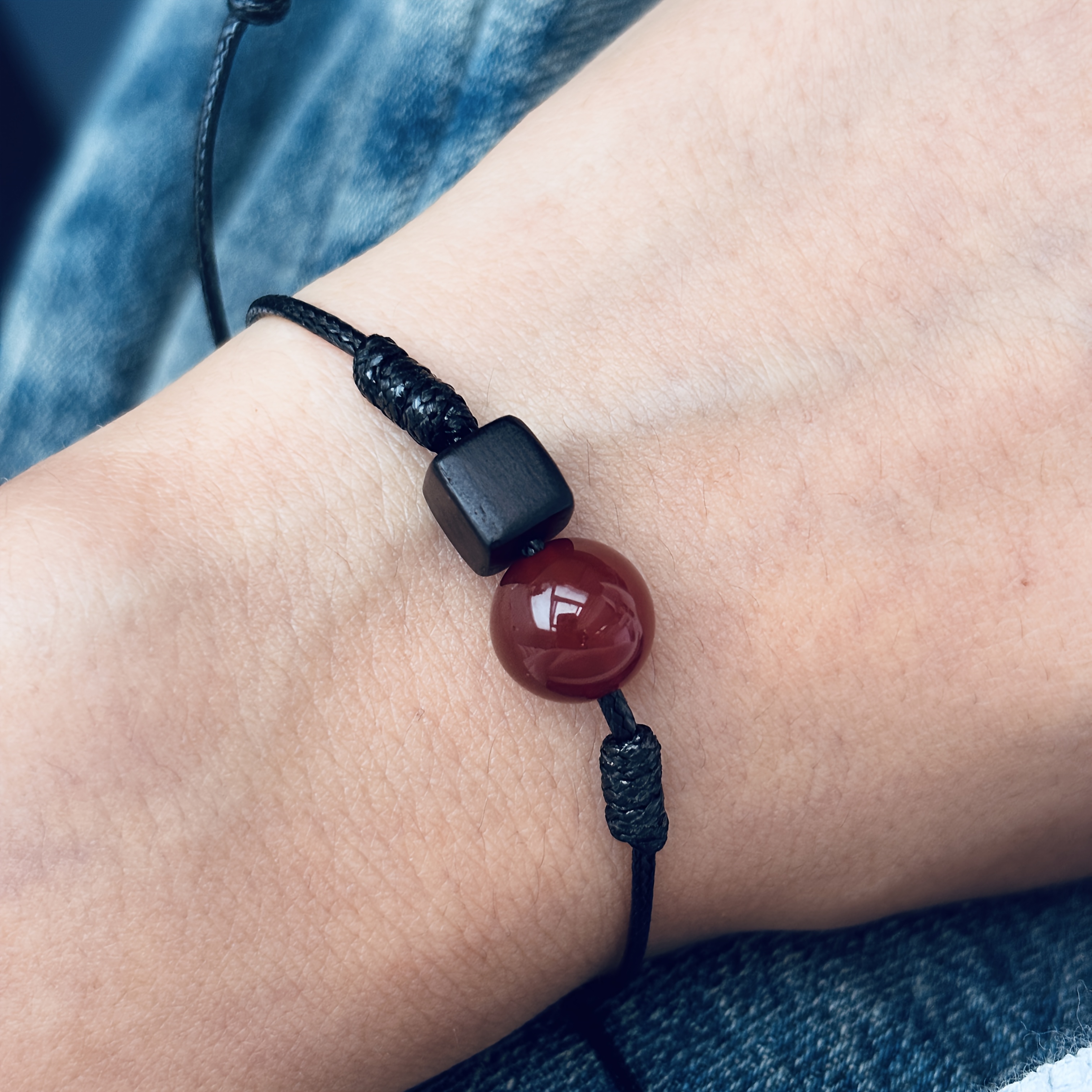 Women's Geometric Wooden Bead Red Agate Necklace
